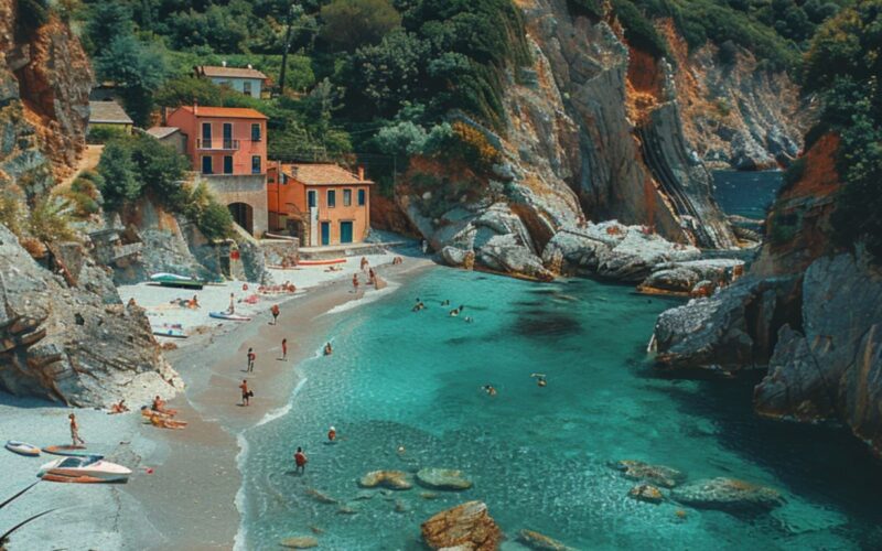 Een foto van de Italiaanse kust gedurende de zomer.