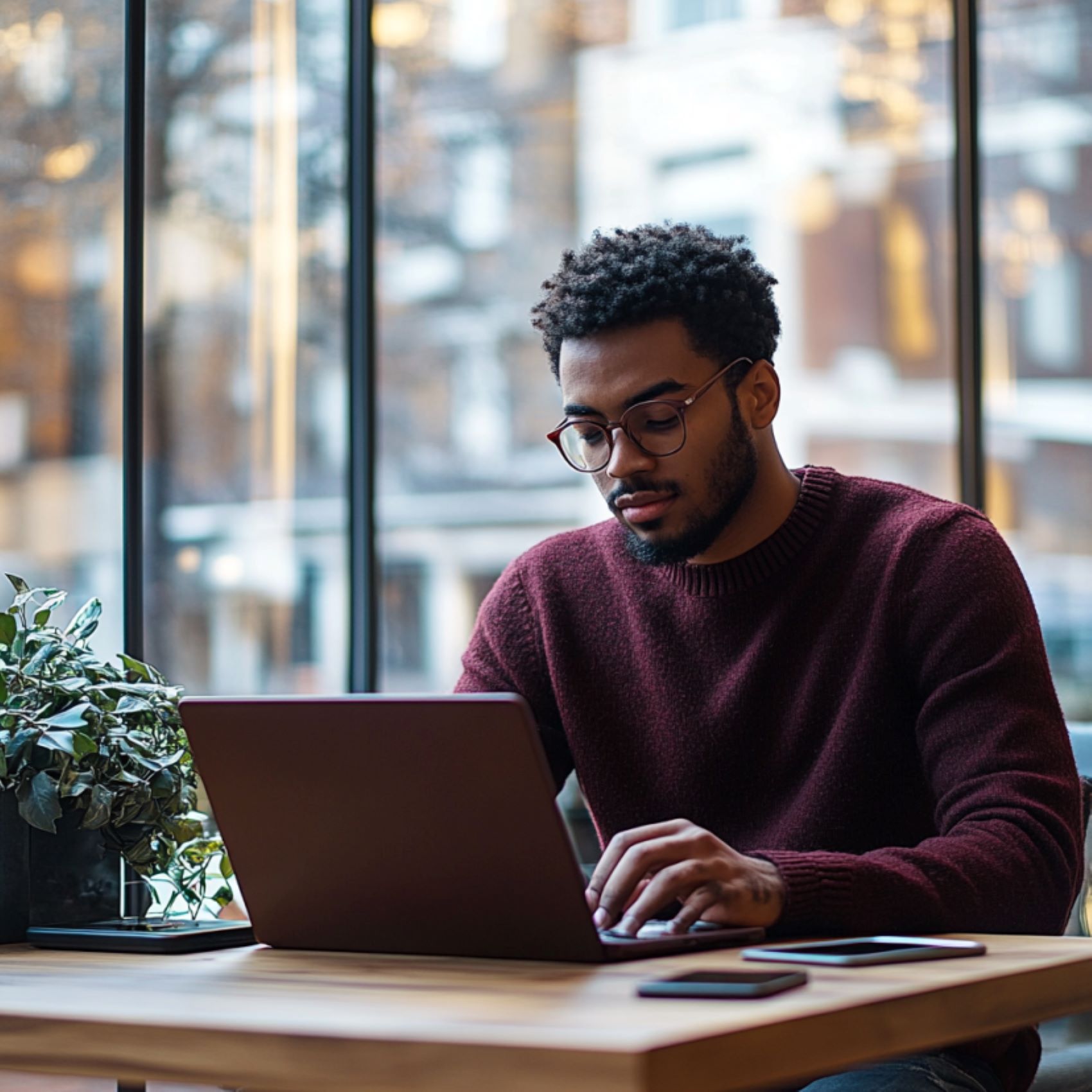 Een man schrijft met de laptop een ontslag brief