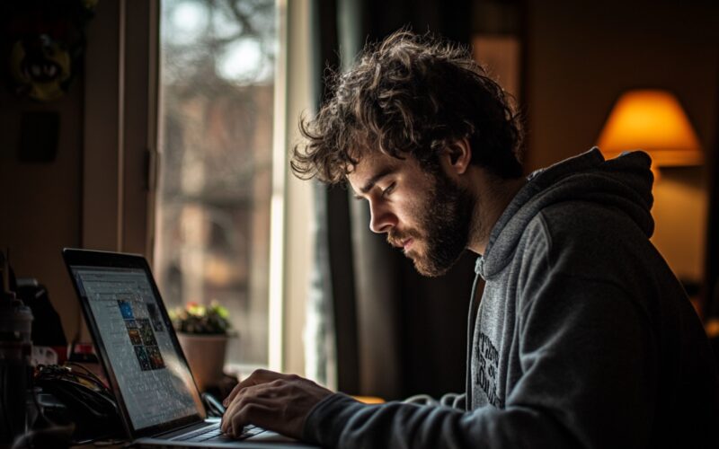 Iemand die naar vacatures aan het zoeken is op de laptop