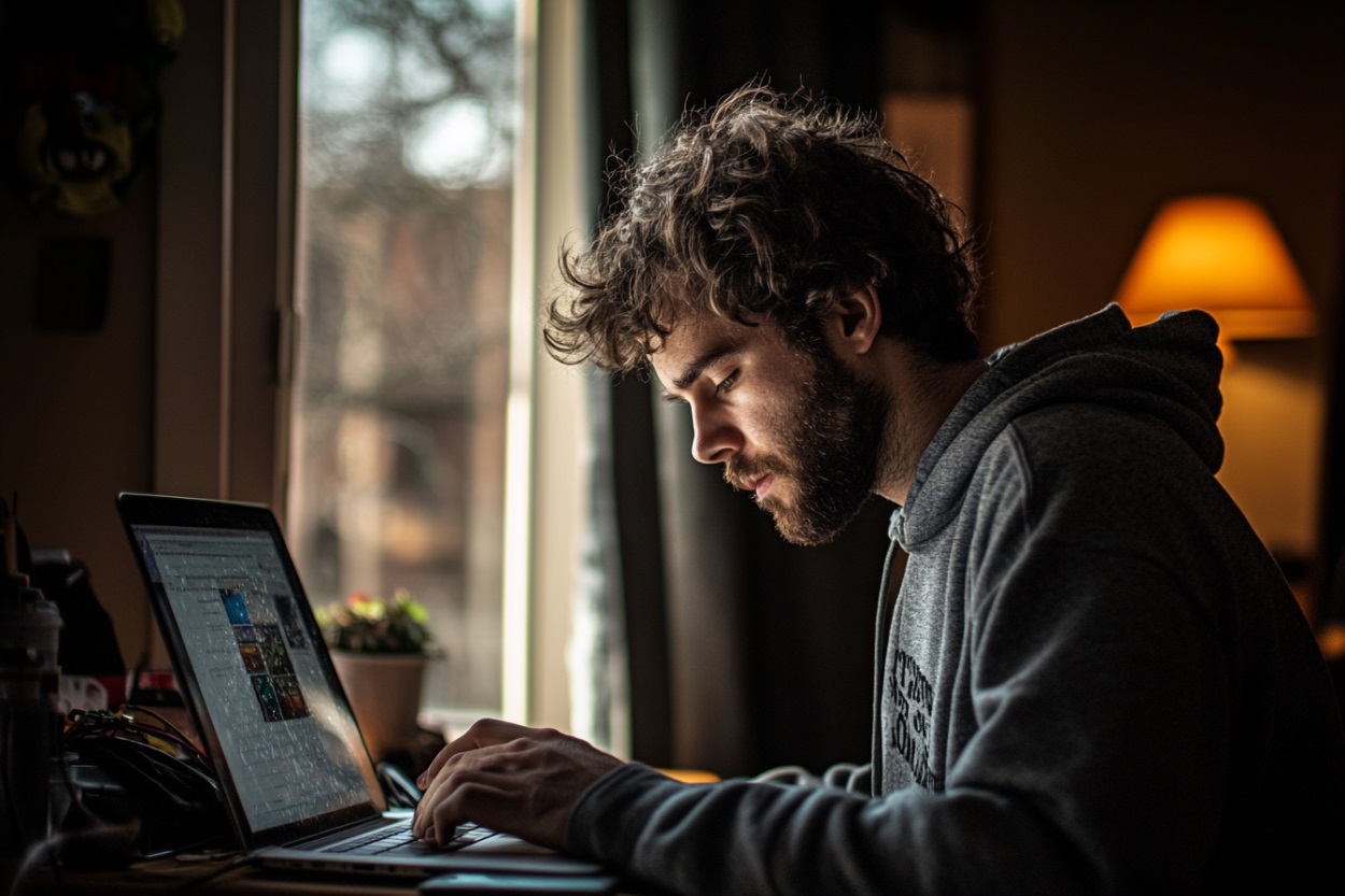 Iemand die naar vacatures aan het zoeken is op de laptop